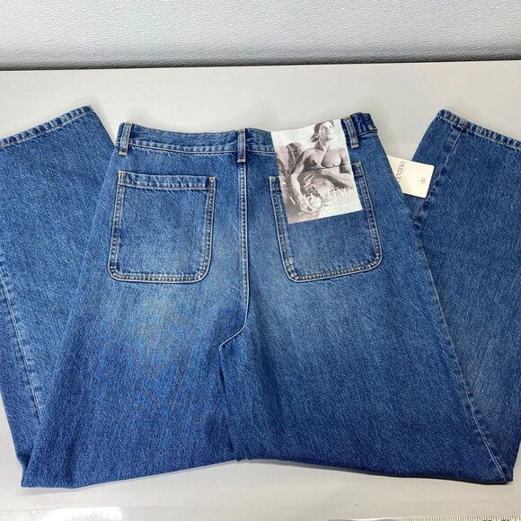 NEW VALENTINO Womens Jeans Blue Size 10 Baggy Denim Archive Print Pocket - Picture 6 of 10